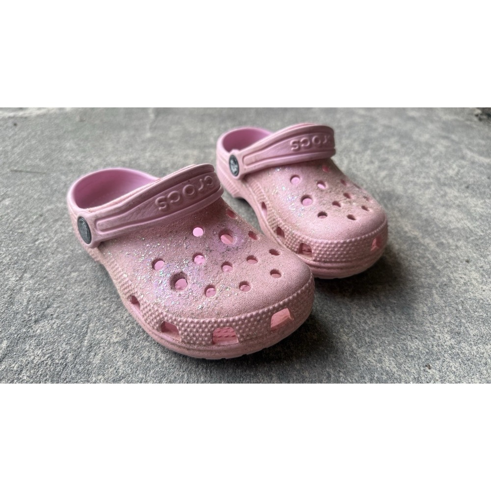 Crocs Child Size 10 C10 Shoes Sandals Clogs Light Pink Glitter Beach Pool Summer